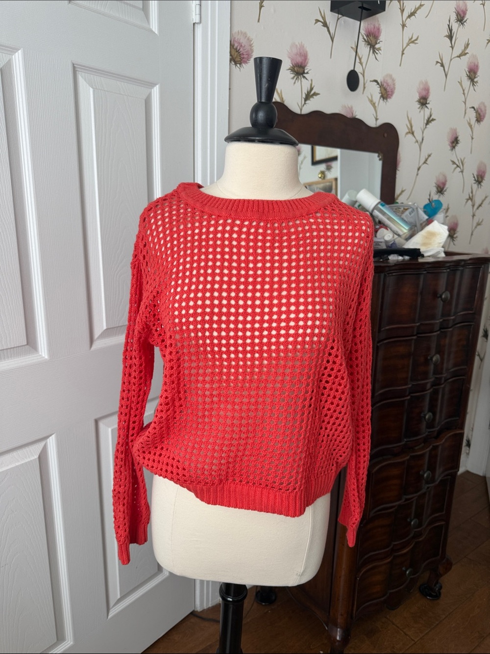 RDI Open-Knit Red Crewneck Sweater